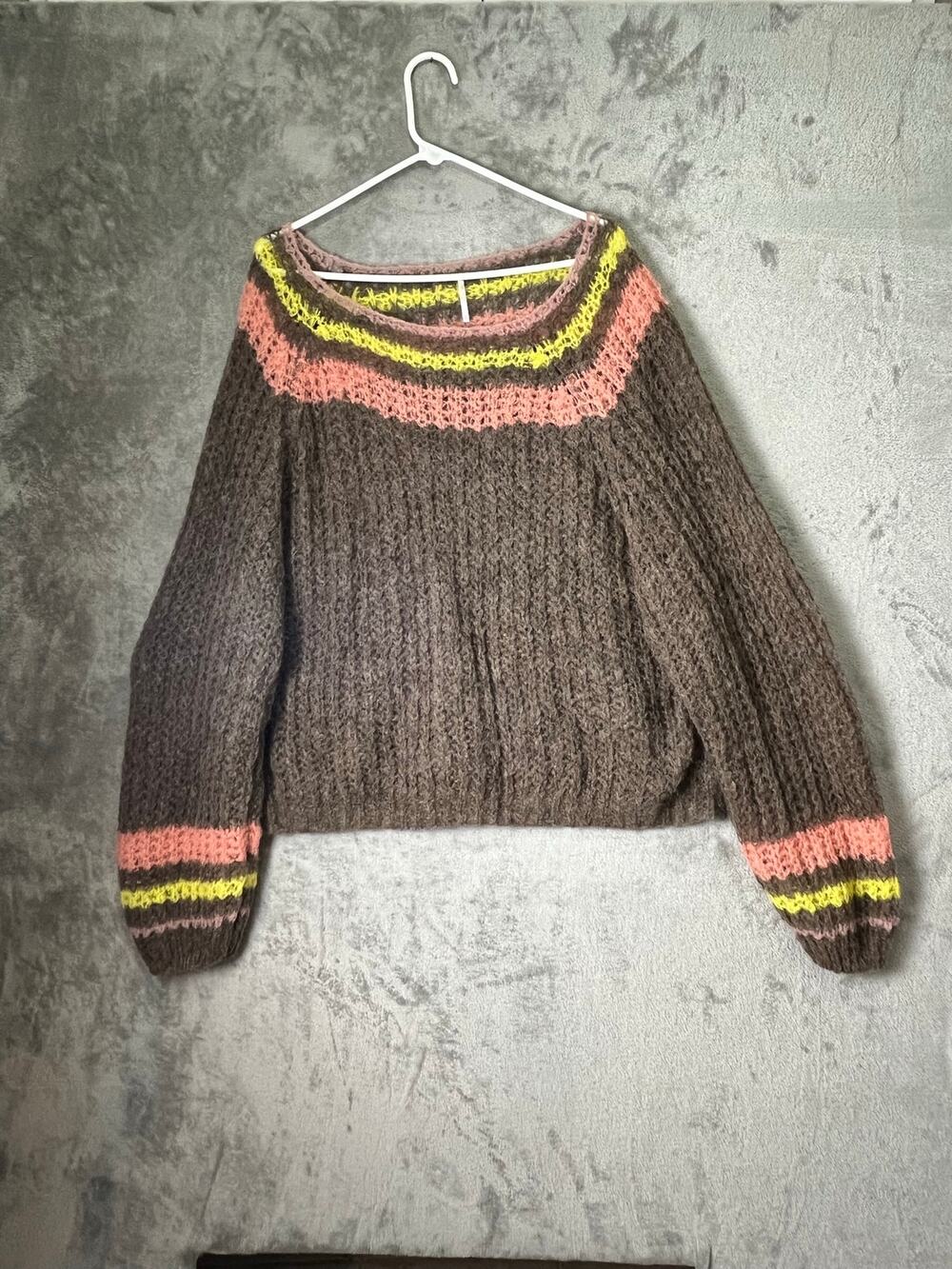 Free People Alpaca Reach for the Stars Sweater Striped Slouchy Boho Casual Large